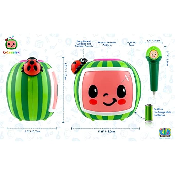 COCOMELON TOY KARAOKE MACHINE FOR KIDS WITH MICROPHONE AND MUSICAL ACTIVATORS, INCLUDES NIGHT LIGHT WITH SLEEP SOUNDS AND LULLABIES FOR TODDLERS, GREEN - Image 4